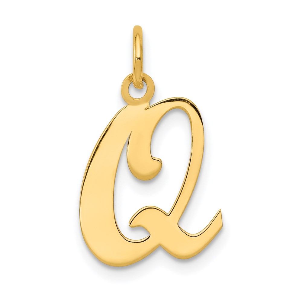 14k Yellow Gold Script Letter Q Initial Charm Pendant