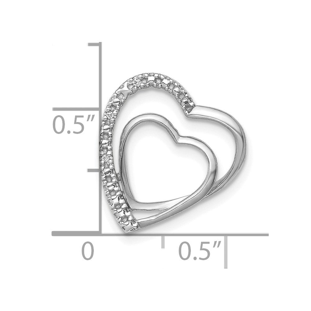 14k White Gold .01ct. Diamond Double Heart Chain Slide Pendant