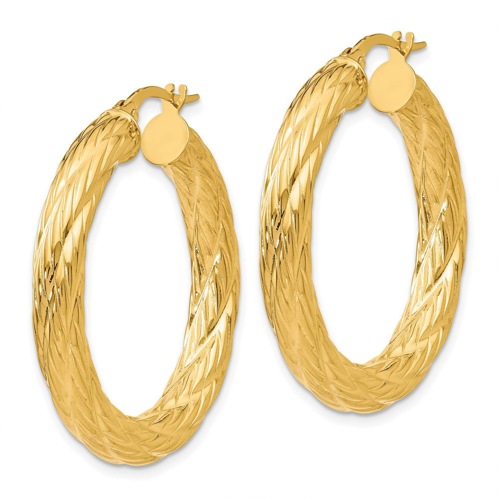 14k Yellow Gold Textured Tube Hoop Earrings