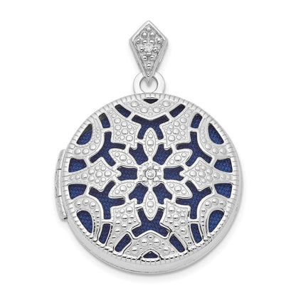 Sterling Silver Rhodium-plated 20mm Round Diamond Vintage Locket Pendant