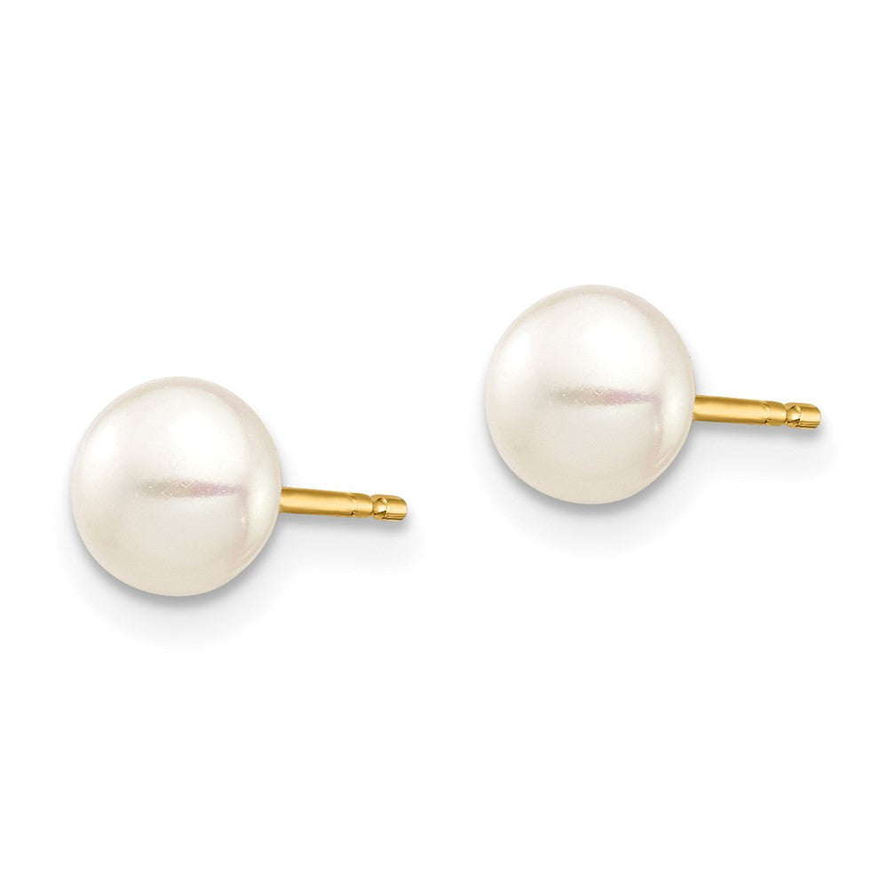 14k Yellow Gold 6mm Button Cultured Pearl Stud Earrings with Silicone Backs
