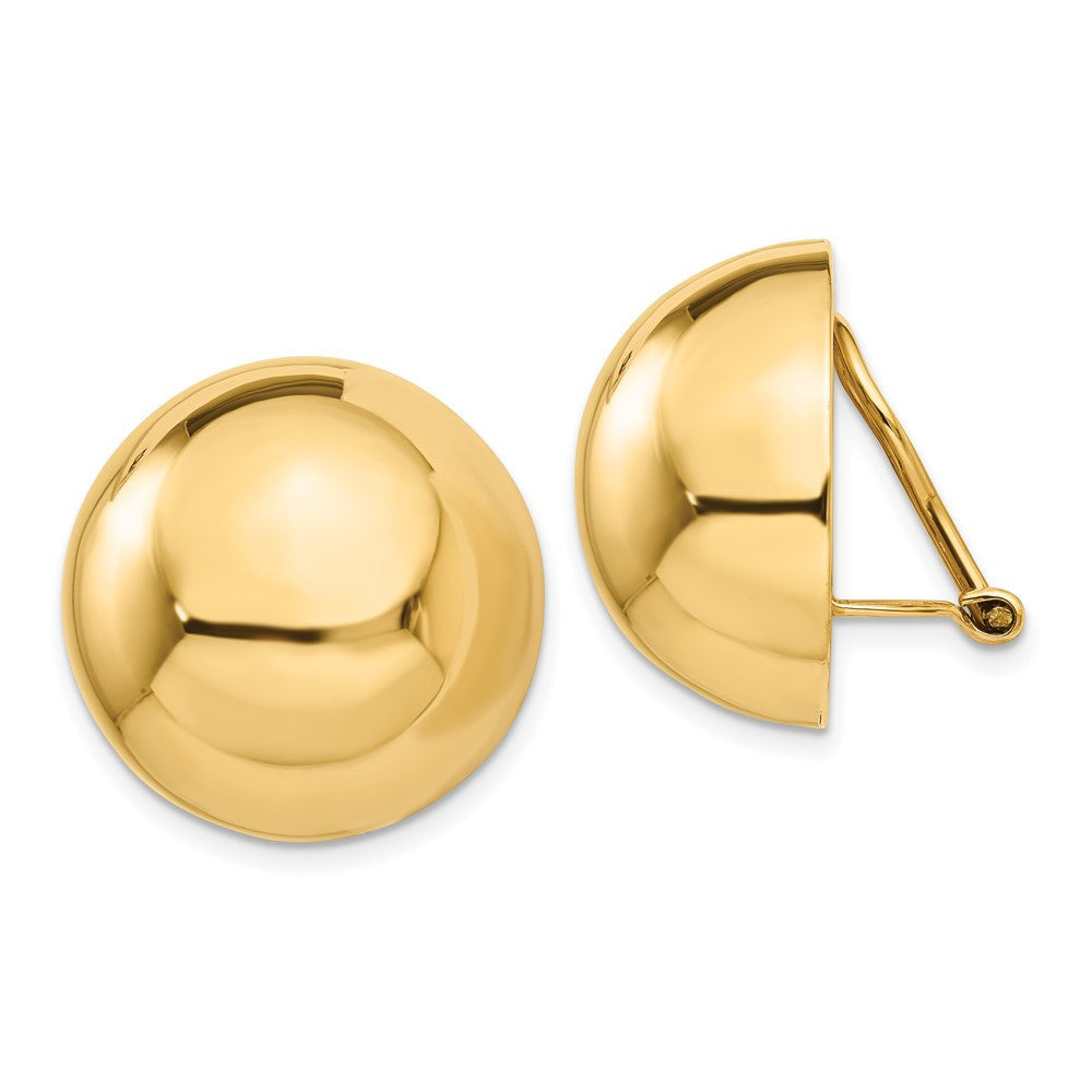 14k Yellow Gold Omega Clip 20mm Half Ball Non-pierced Stud Earrings