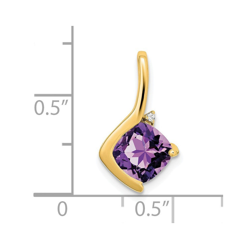14k Yellow Gold Cushion Amethyst and Diamond Pendant