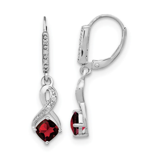 Sterling Silver Rhodium-plated Garnet and Diamond Dangle Earrings