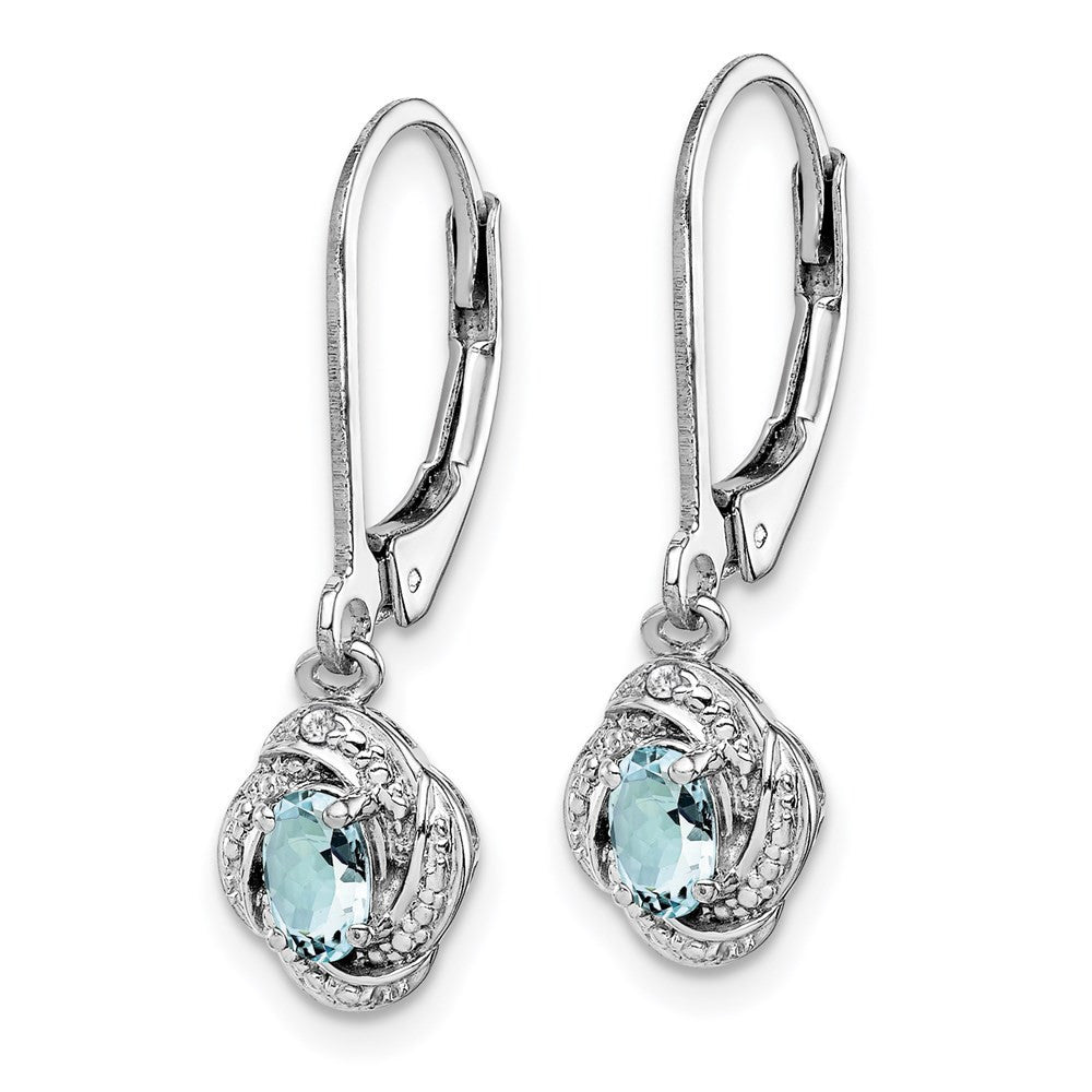 Sterling Silver Rhodium-plated Diam. & Aquamarine Dangle Earrings