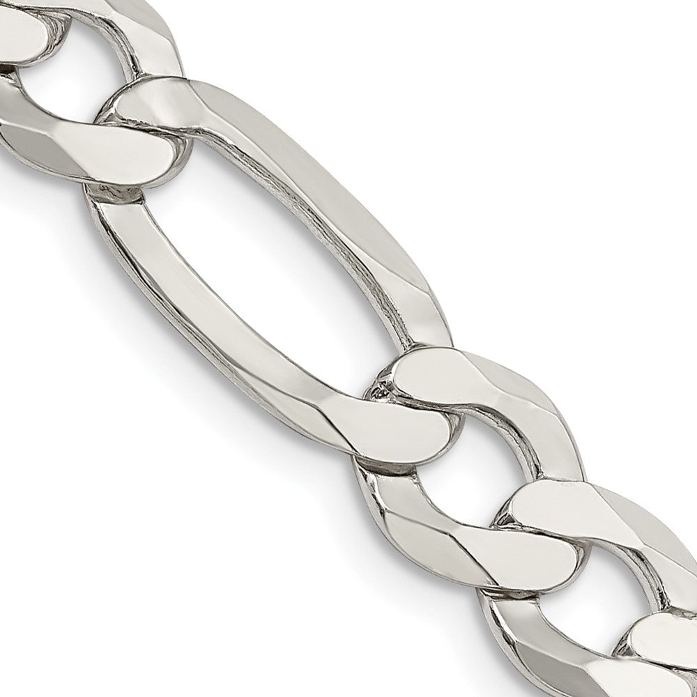 Sterling Silver 9.7mm Lightweight Flat Figaro Chain Necklace 18"