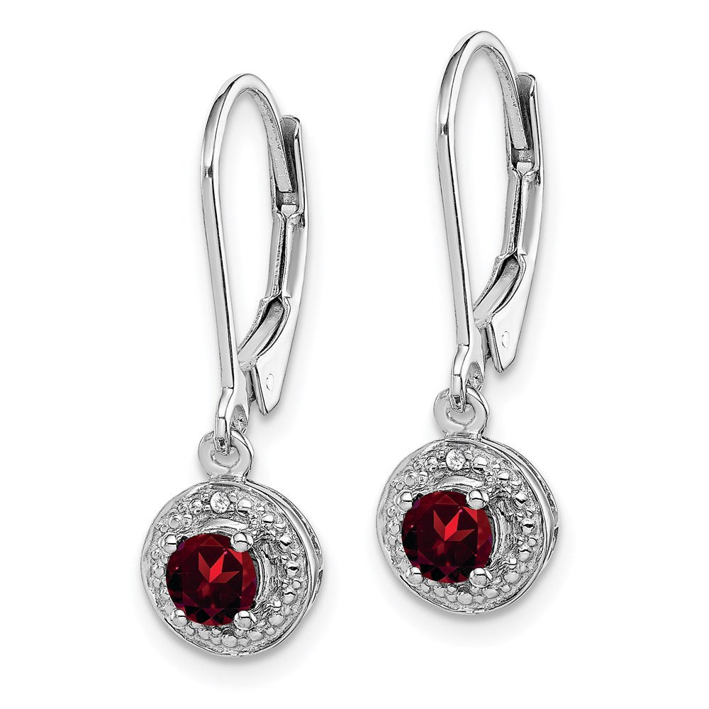 Sterling Silver Rhodium-plated Diam. & Garnet Dangle Earrings