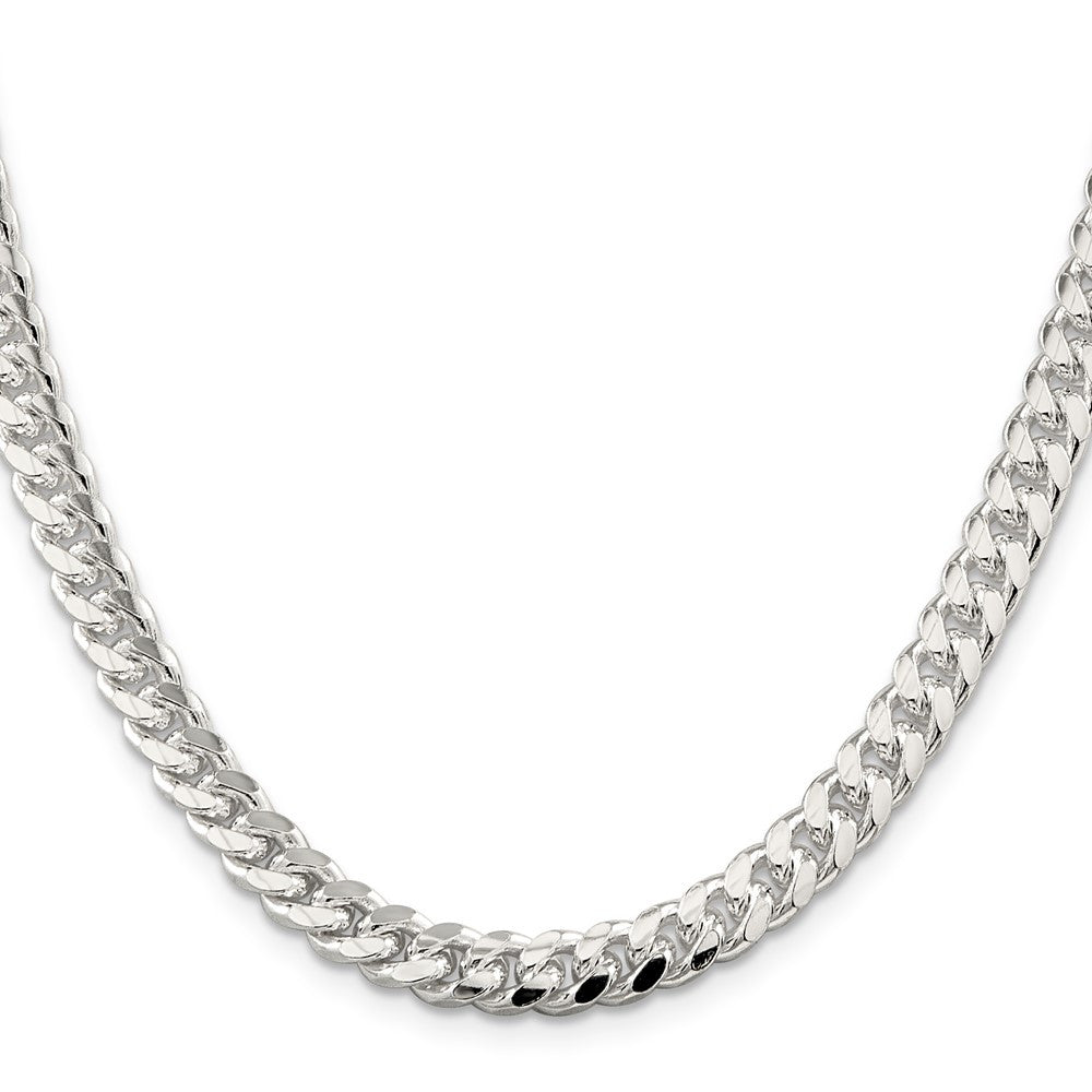 Sterling Silver 7mm Domed w/ Side Diamond-Cut Curb Chain Necklace 24"