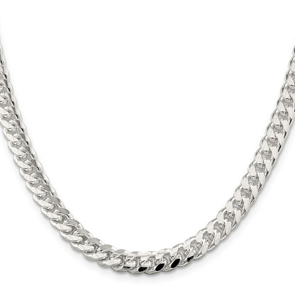 Sterling Silver 7mm Domed w/ Side Diamond-Cut Curb Chain Necklace 24"