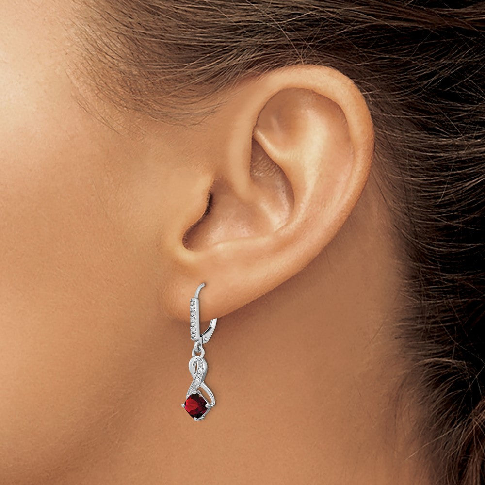 Sterling Silver Rhodium-plated Garnet and Diamond Dangle Earrings