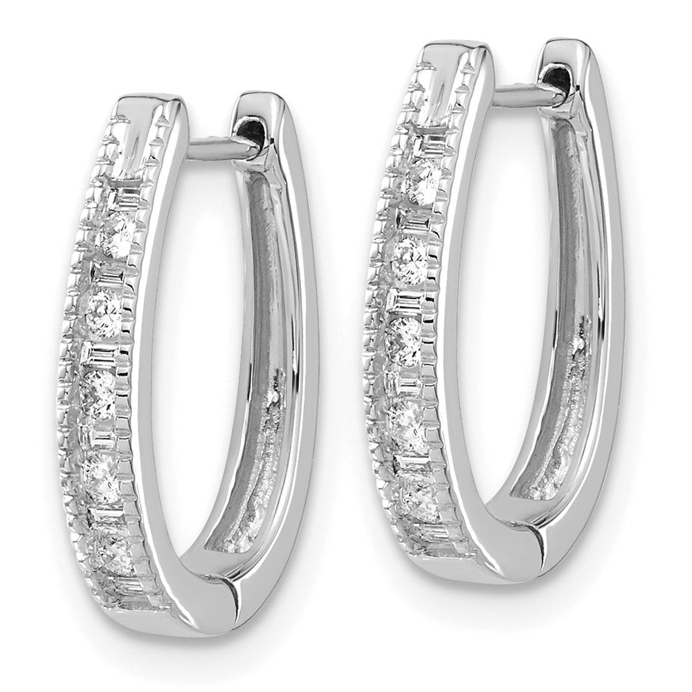 14k White Gold Diamond Oval Hinged Hoop Earrings