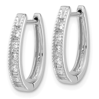 14k White Gold Diamond Oval Hinged Hoop Earrings