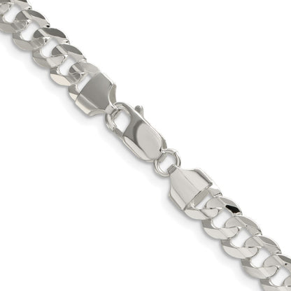 Sterling Silver Rhodium-plated 6.75mm Concave Beveled Curb Chain Necklace 24"