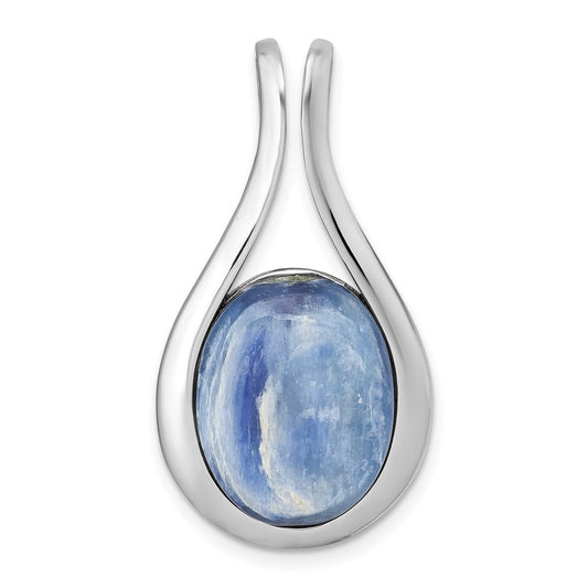 Sterling Silver RH-plat Polished Oval Kyanite Teardrop Chain Slide Pendant