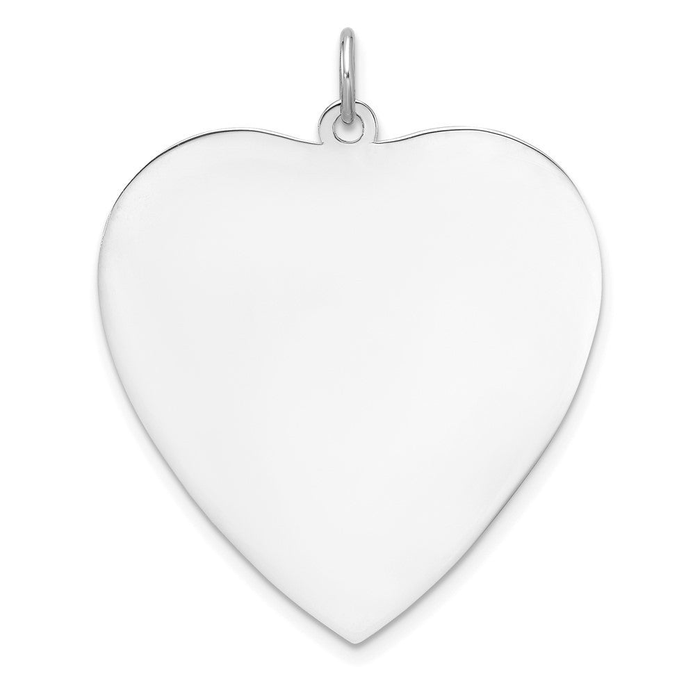 Sterling Silver Rhod-plated Heart Polish Front Satin Back Disc Charm Pendant