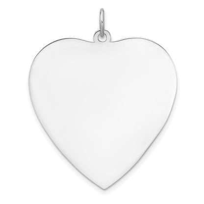Sterling Silver Rhod-plated Heart Polish Front Satin Back Disc Charm Pendant
