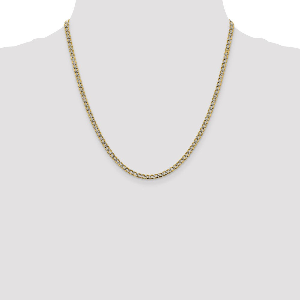 14k Yellow Gold 3.4mm Semi-Solid with Rhodium Curb Chain Necklace 20"