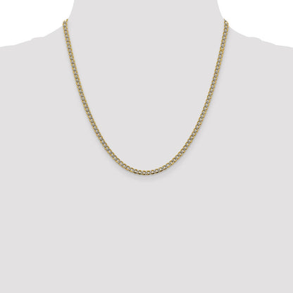 14k Yellow Gold 3.4mm Semi-Solid with Rhodium Curb Chain Necklace 20"