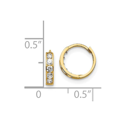 14k Yellow Gold CZ Children's Hinged Hoop Earrings