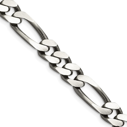 Sterling Silver Antiqued 9mm Figaro Chain Necklace 20"
