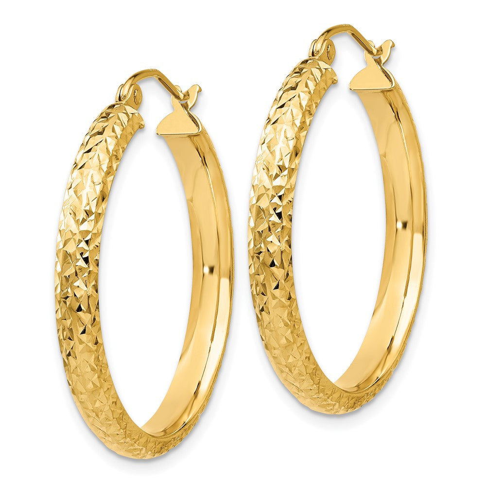 14k Yellow Gold Diamond-cut 3.5x28mm Hollow Hoop Earrings