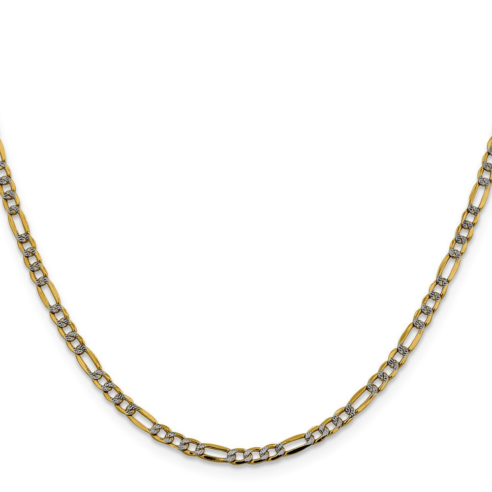 14k Yellow Gold 3.2mm Semi-Solid with Rhodium Figaro Chain Necklace 16"