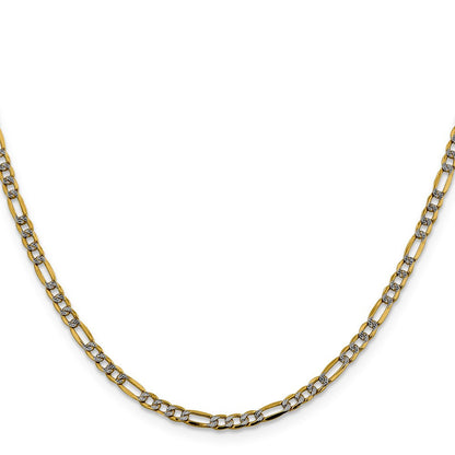 14k Yellow Gold 3.2mm Semi-Solid with Rhodium Figaro Chain Necklace 16"