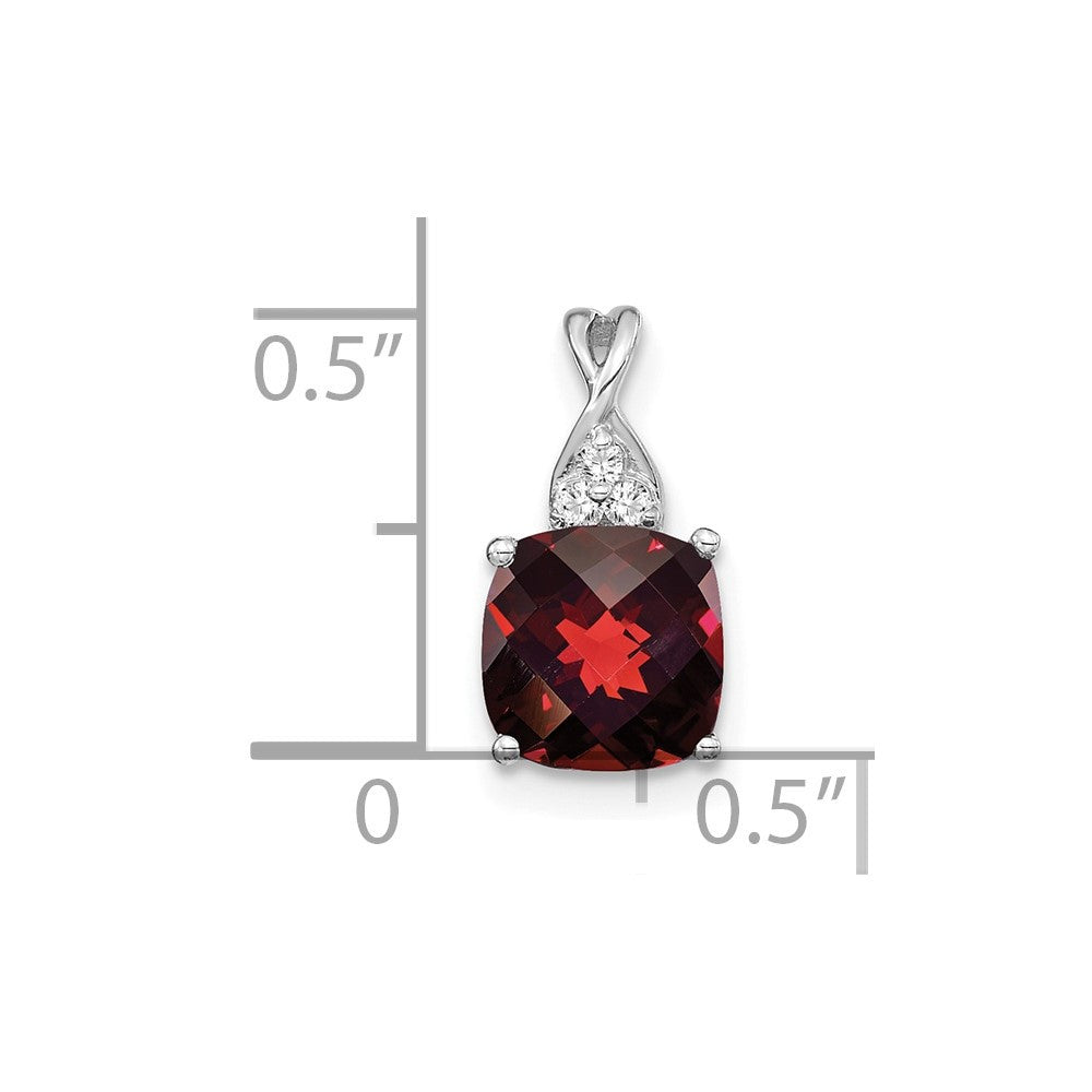 14k White Gold Checkerboard Garnet and Diamond Pendant