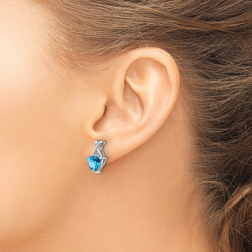 14k White Gold Blue Topaz and White Topaz Trillion Drop & Dangle Earrings