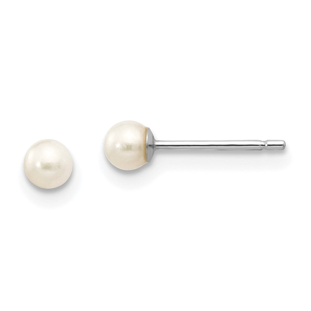 14k White Gold 3-4mm White Round Freshwater Cultured Pearl Stud Earrings