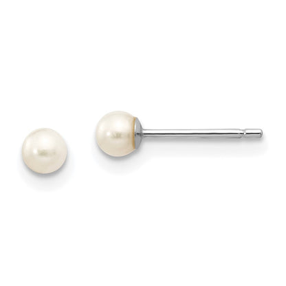 14k White Gold 3-4mm White Round Freshwater Cultured Pearl Stud Earrings