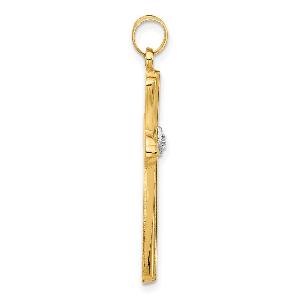 14k Yellow Gold Polished and Grooved Hollow Diamond Cross Pendant