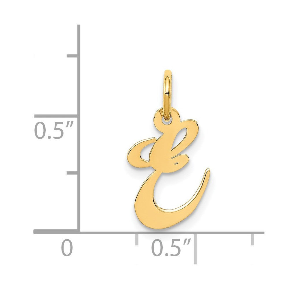 14k Yellow Gold Small Fancy Script Letter E Initial Charm Pendant