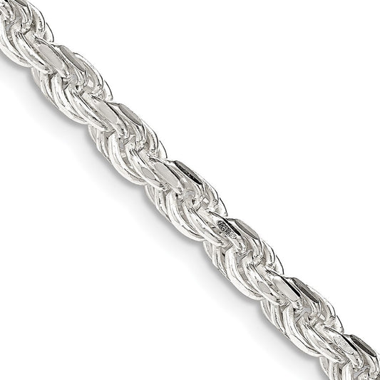 Sterling Silver 4.25mm Diamond-cut Rope Chain Necklace 24"