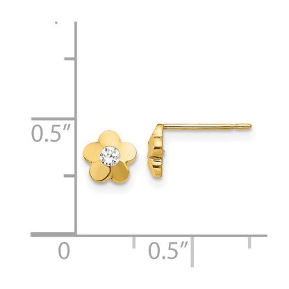 14k Yellow Gold CZ D/C Children's Flower Button Stud Earrings