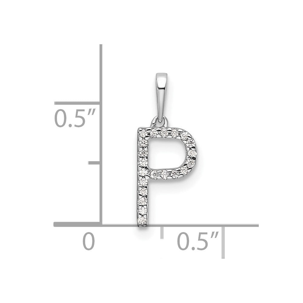 14k White Gold Diamond Letter P Initial Pendant