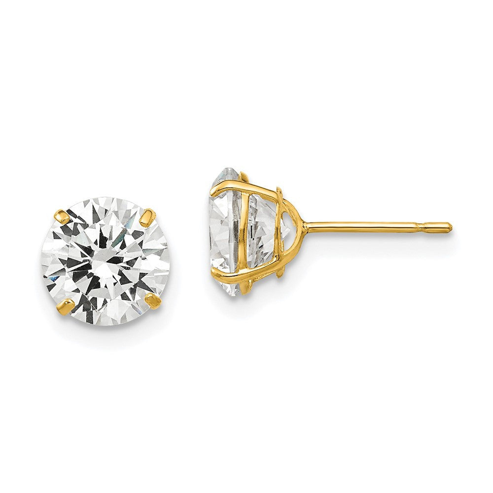 14k Yellow Gold 7mm Round Cubic Zirconia Stud Earrings