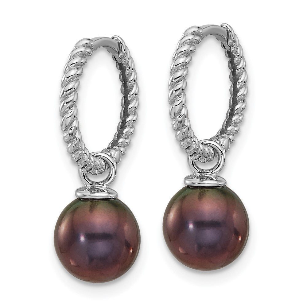 14k White Gold 8mm Black & White Cultured Pearl Removable Dangle Hoop Earrings