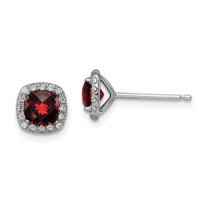 Sterling Silver Rhodium-plated Garnet and Cr. White Sapphire Stud Earrings
