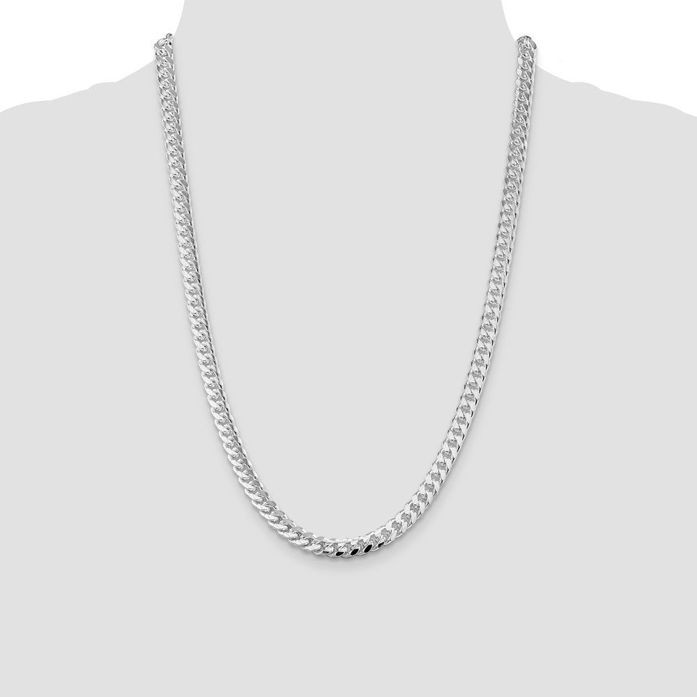 Sterling Silver 7mm Domed w/ Side Diamond-Cut Curb Chain Necklace 24"