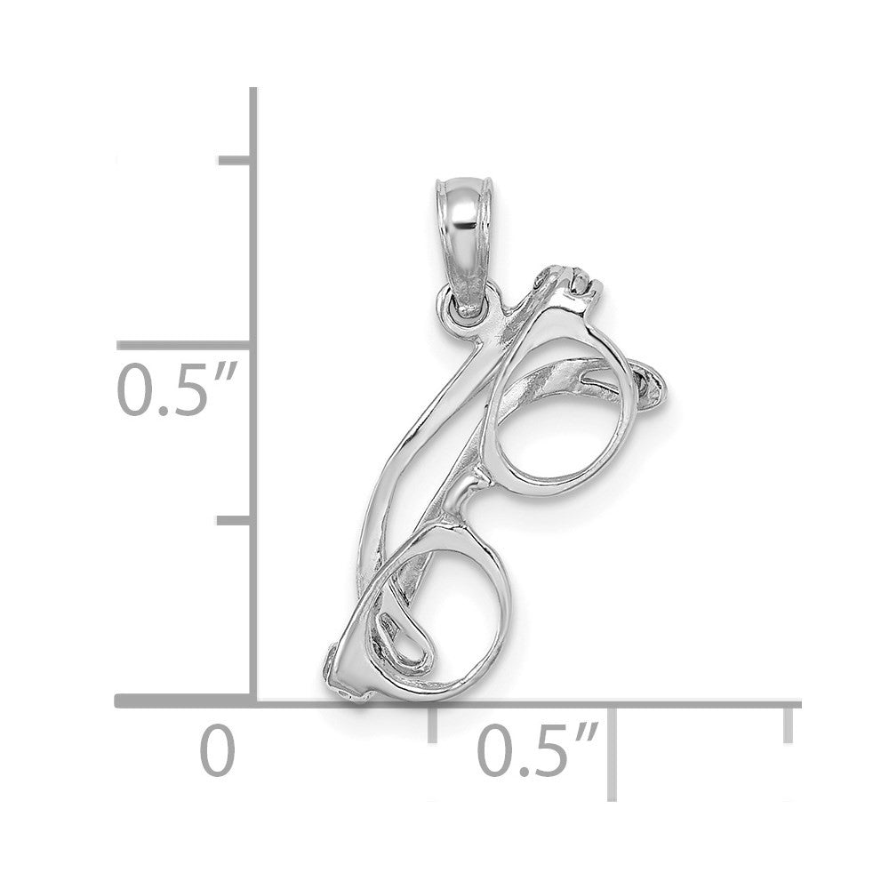14k White Gold 3-D Moveable Glasses Charm Pendant