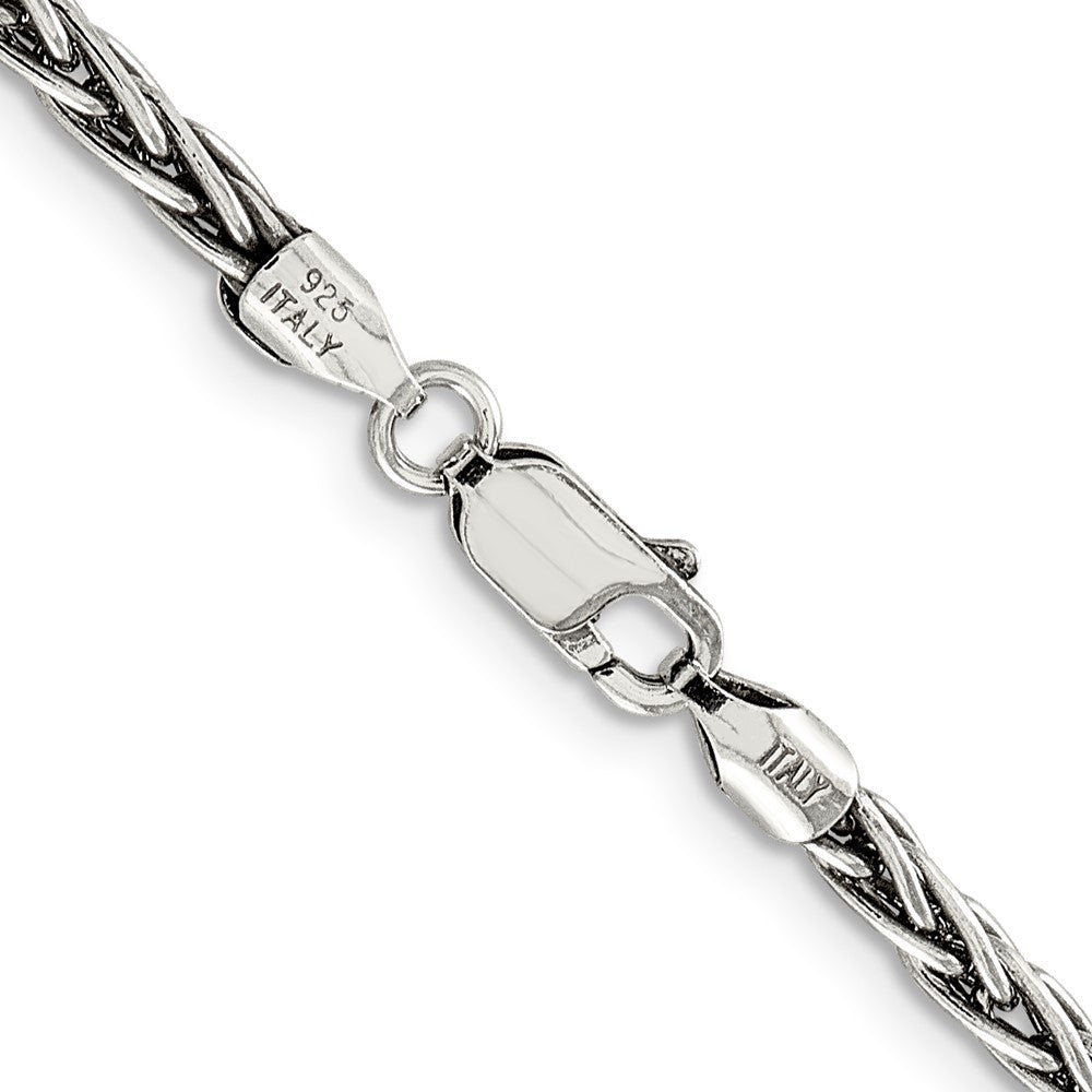 Sterling Silver Antiqued 3.25mm Solid Square Spiga Chain Necklace 30"