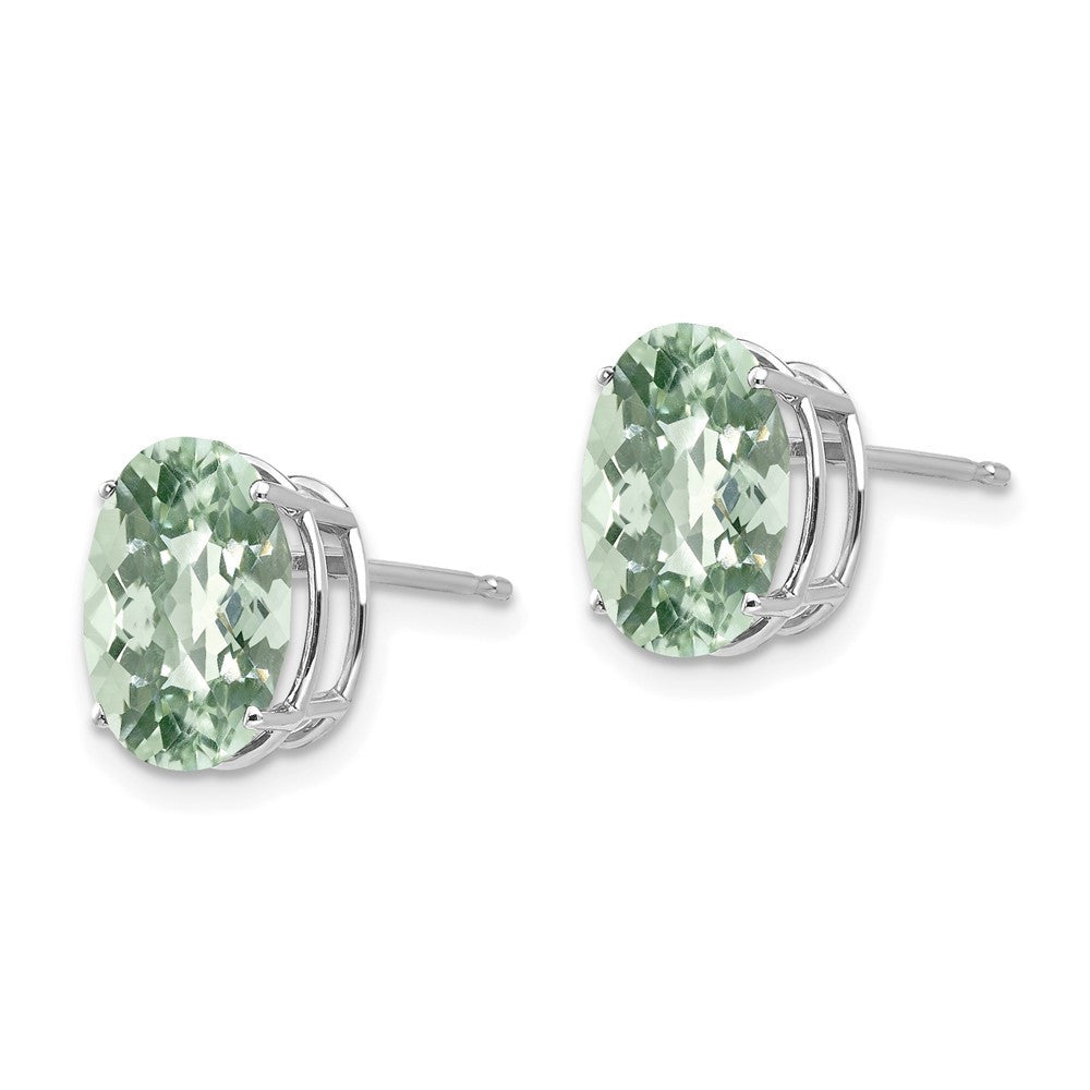14kw 10x8 Oval Checker-Cut Green Quartz Stud Earrings