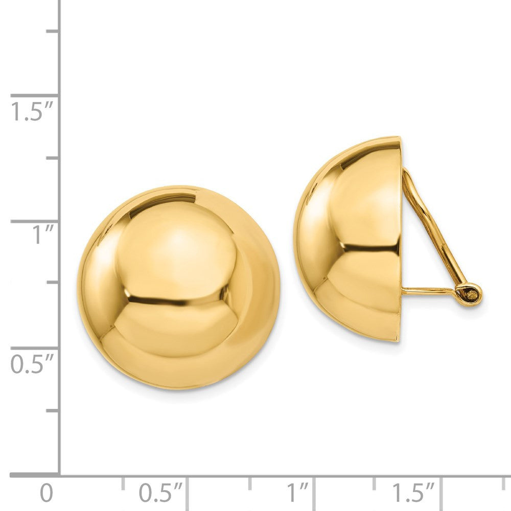 14k Yellow Gold Omega Clip 20mm Half Ball Non-pierced Stud Earrings