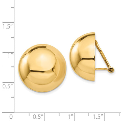 14k Yellow Gold Omega Clip 20mm Half Ball Non-pierced Stud Earrings