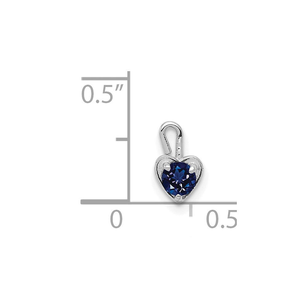14k White Gold September Synthetic Birthstone Heart Charm Pendant