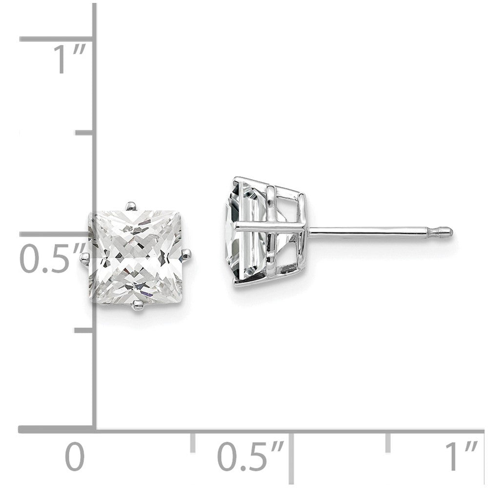 14k White Gold 6mm Princess Cut Cubic Zirconia Stud Earrings
