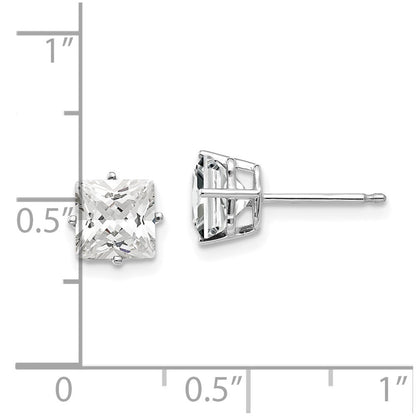 14k White Gold 6mm Princess Cut Cubic Zirconia Stud Earrings