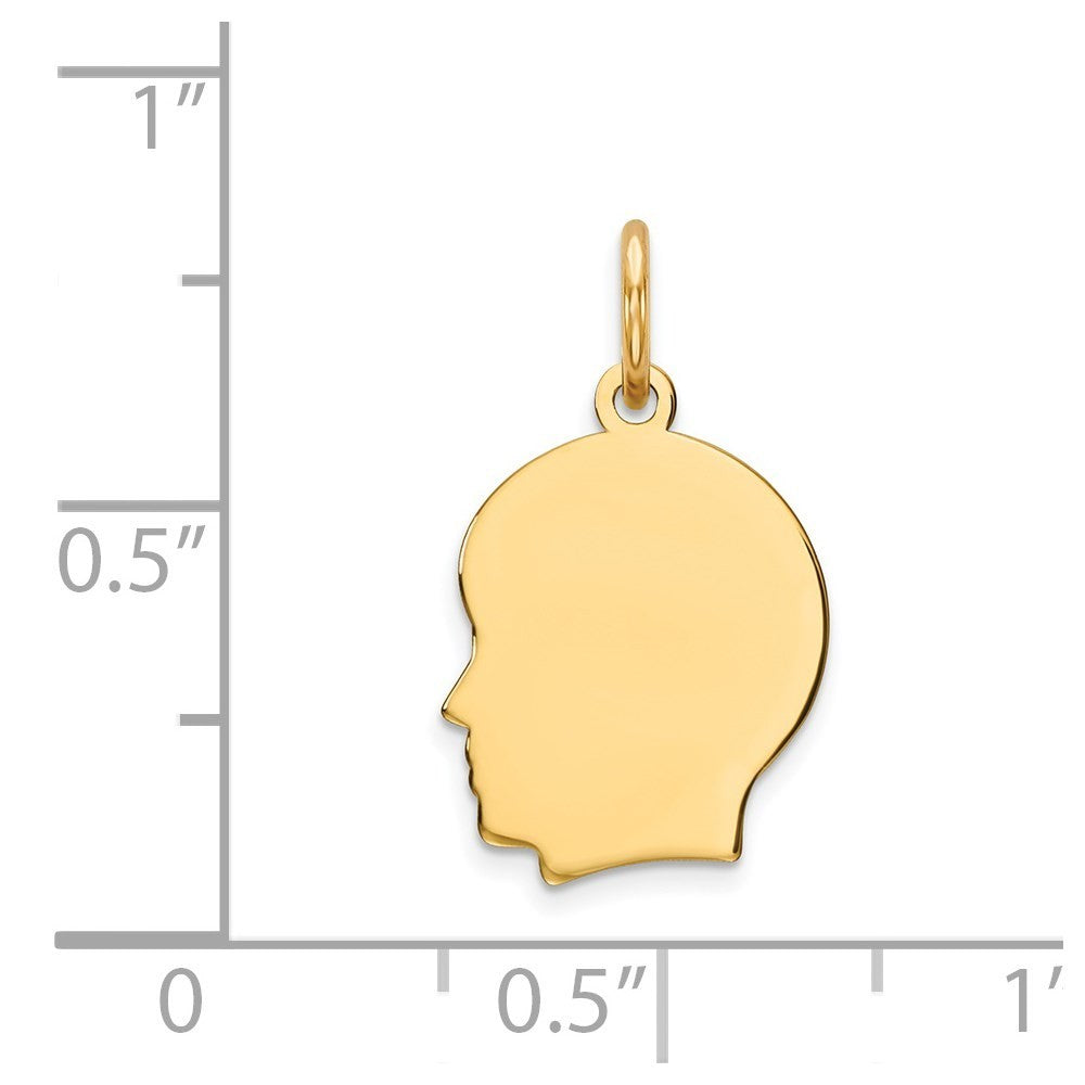 14k Yellow Gold Plain Small .027 Gauge Facing Left Boy Head Charm Pendant