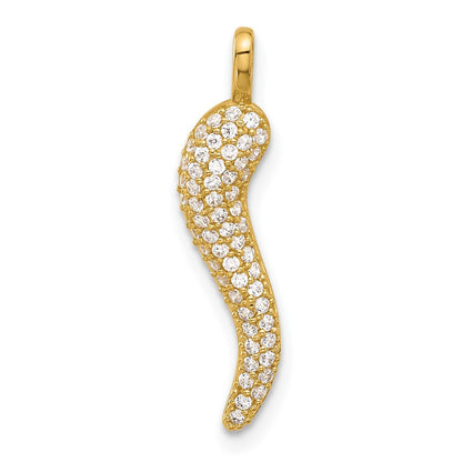 14k Yellow Gold Polished CZ Large Italian Horn Pendant